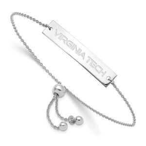 Sterling Silver Rhodium Plated Virginia Tech SM Bar Adj Bracelet, 9 In